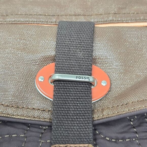 FOSSIL Brown Floral Quilted Leather Trim Crossbody Shoulder Bag Key-per Y2K - Picture 4 of 14